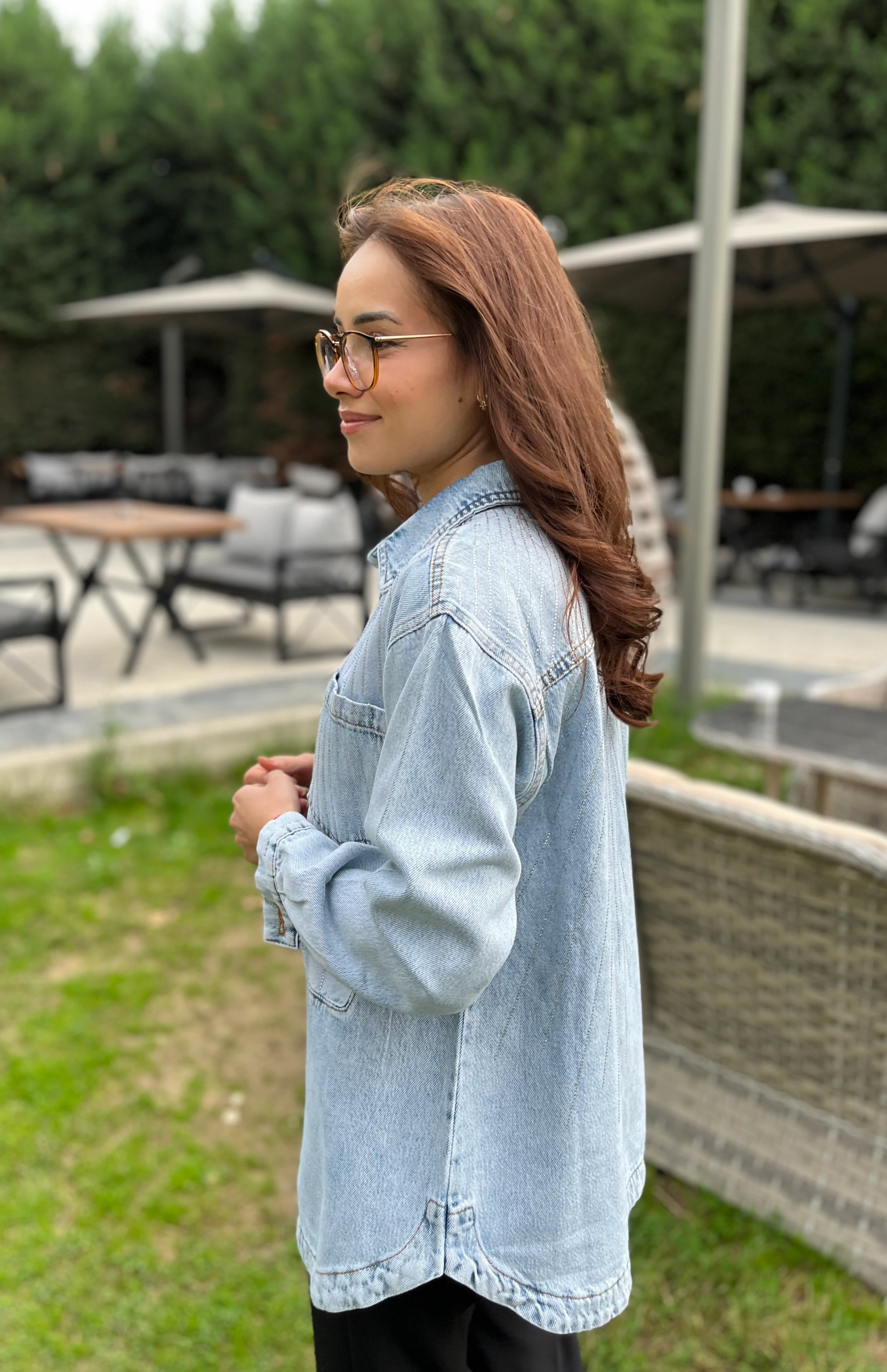 Mini Taş Detaylı Kot Ceket