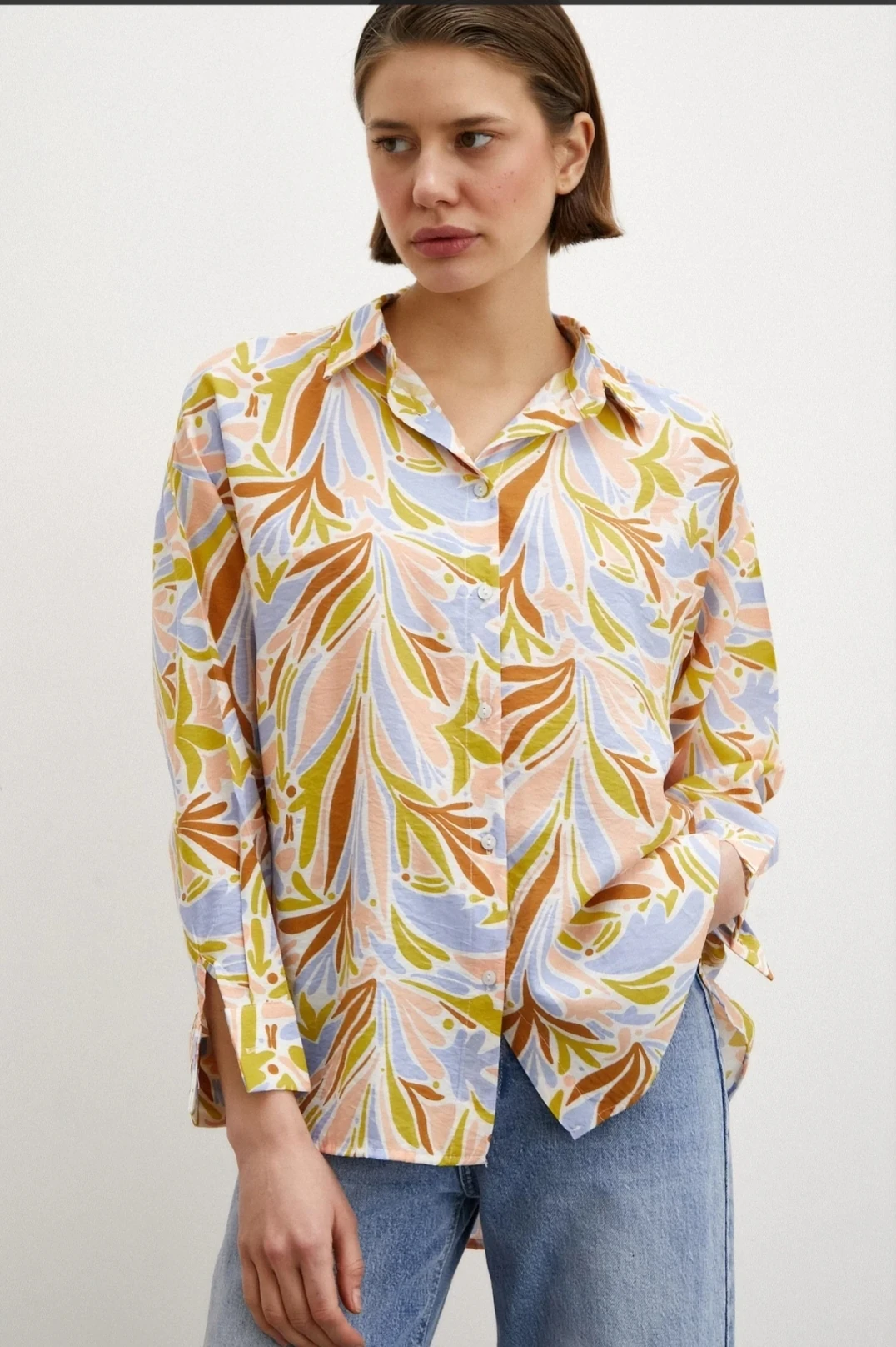 Kadın Baskılı Modal Gömlek
