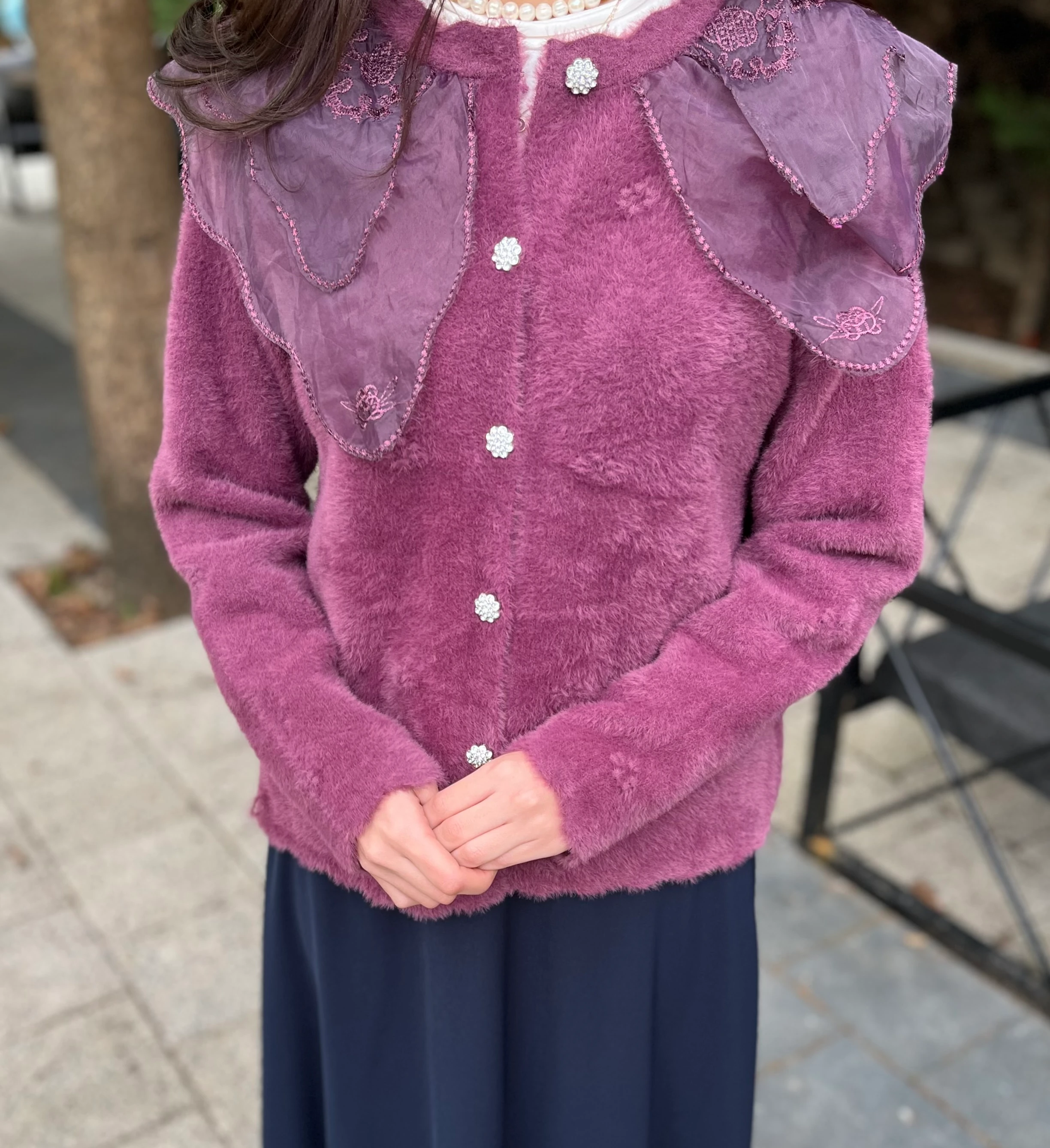 Vintage Yaka Angora Hırka 10002 STANDART BEDEN - Mürdüm