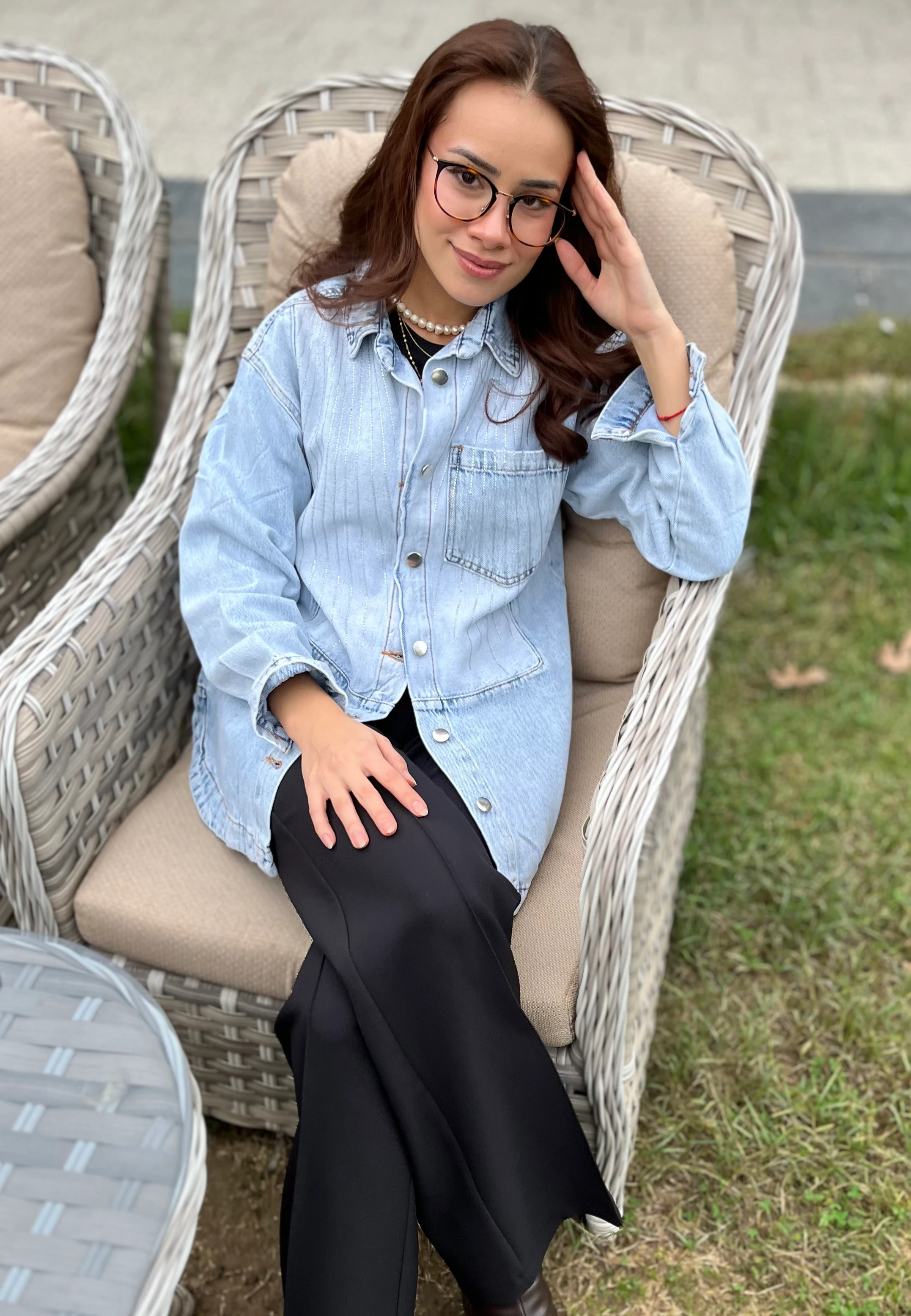 Mini Taş Detaylı Kot Ceket