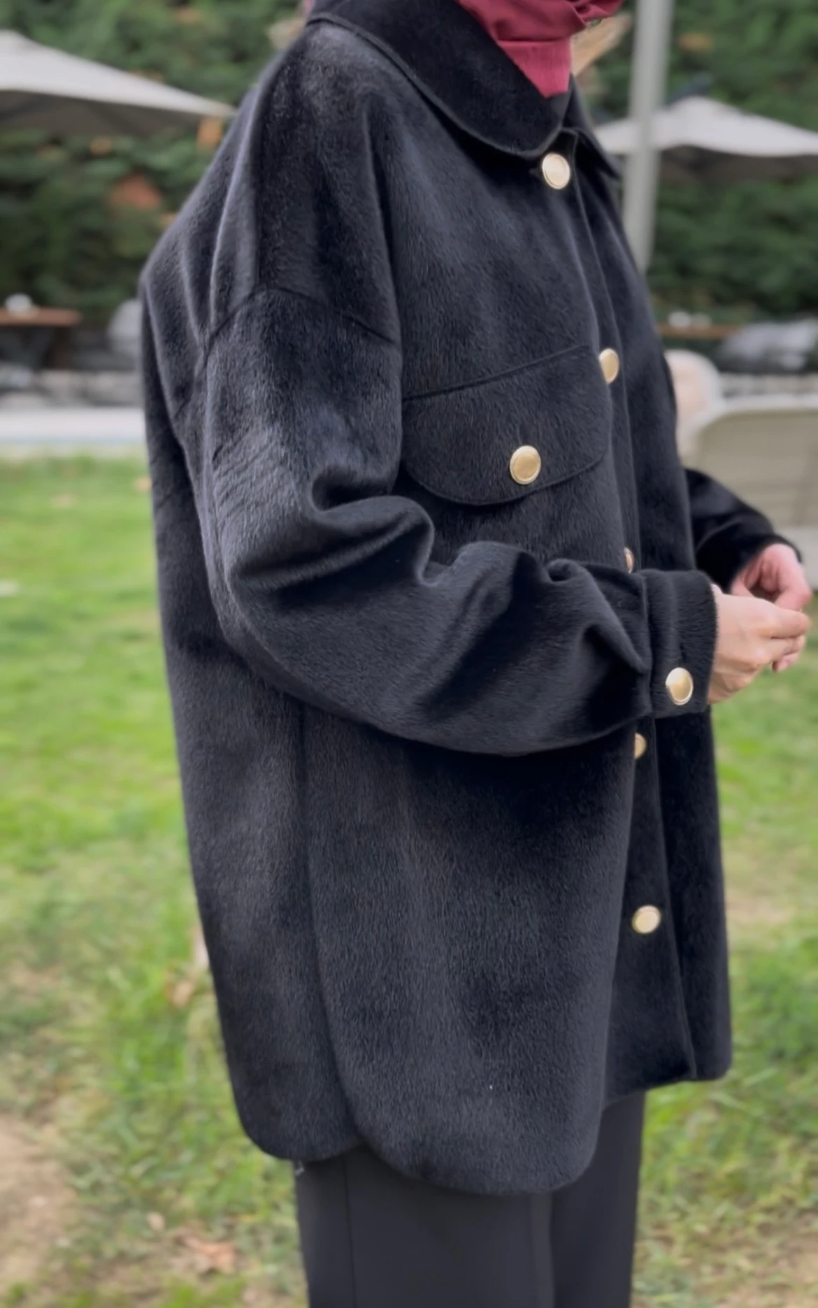 Kadın Tay Tüyü Gold Düğme Detaylı Ceket 32412 Siyah 