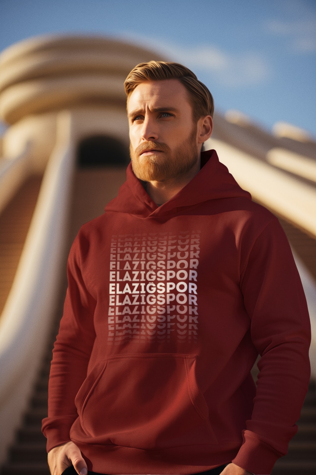 Elazığspor Erkek Bordo Kapüşonlu Sweatshirt