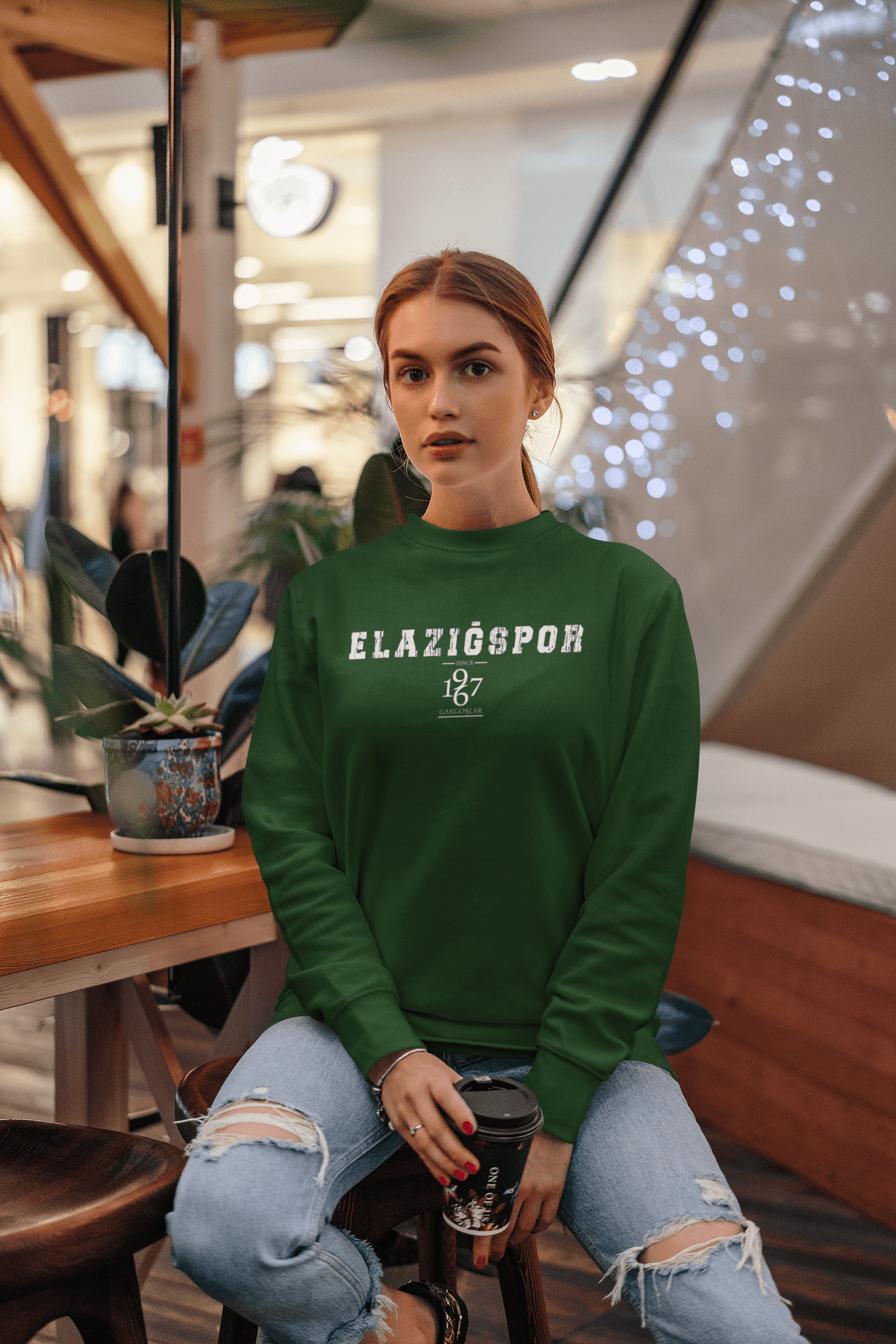 Elazığspor Kadın Baskılı Yeşil Sweatshirt