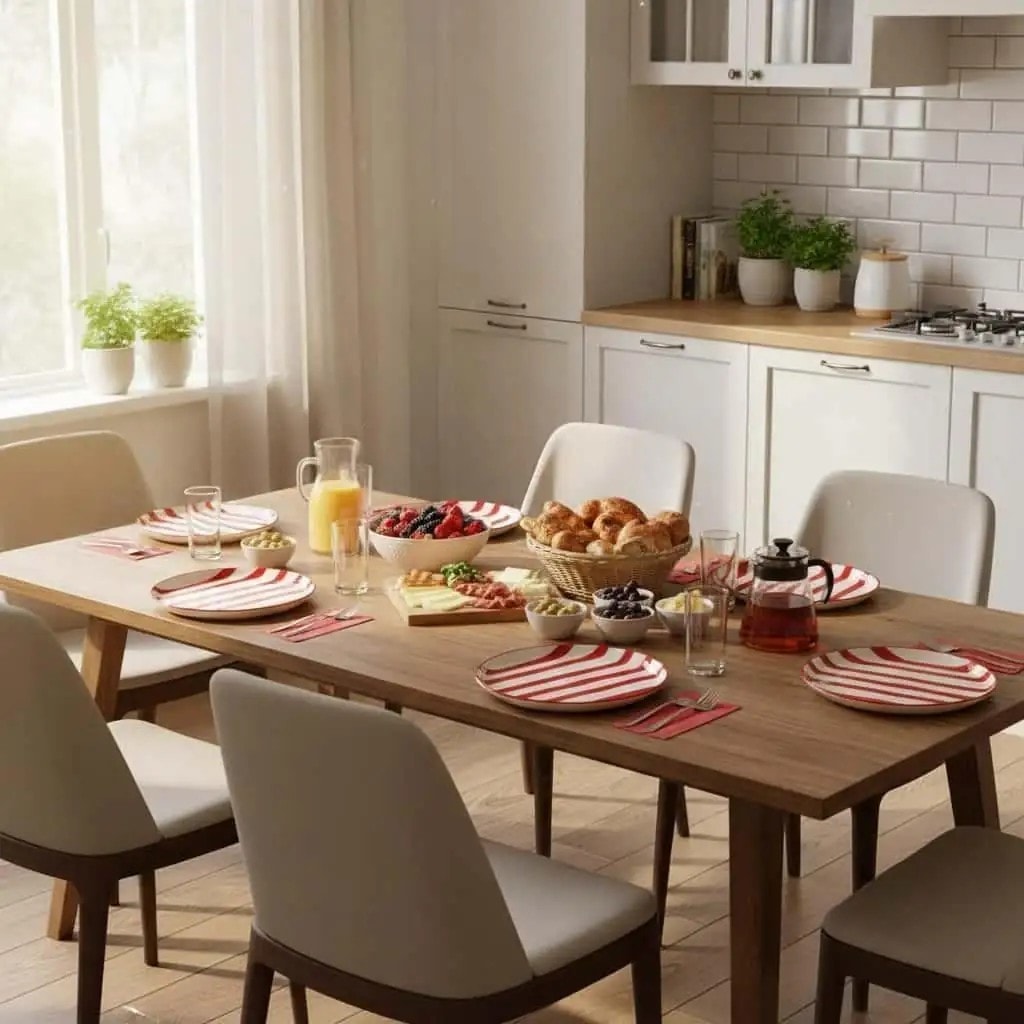 Çizgi Desen Pasta Tabağı 19cm 6'lı - Kırmızı