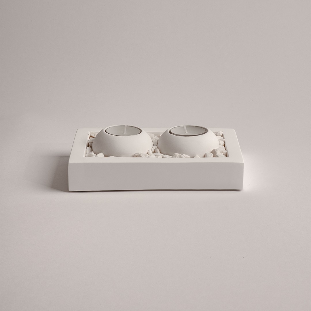 Tabaklı 2'li Beton Mumluk Set