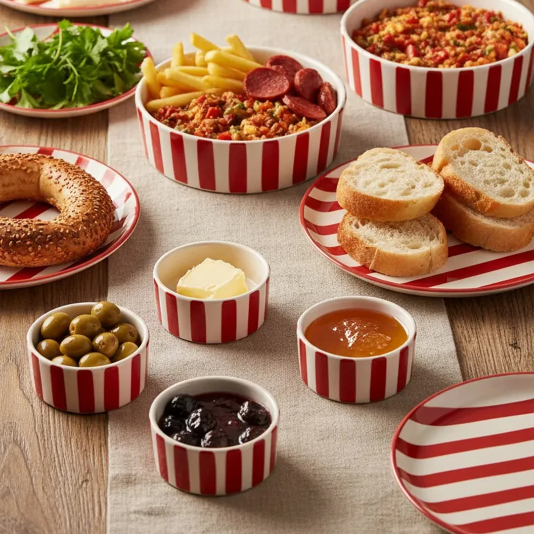 Çizgi Desen 6 Kişilik Kahvaltı Seti 16 Parça