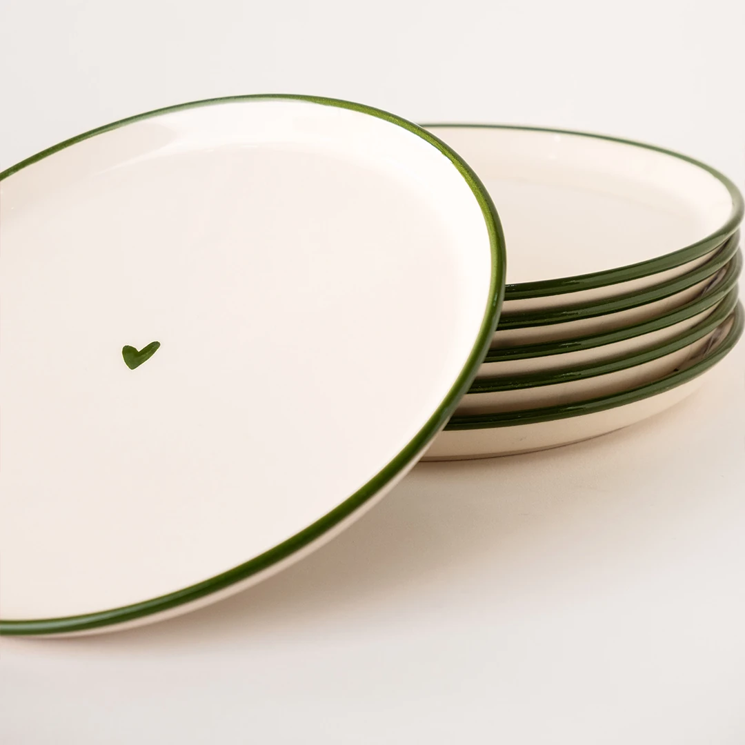Kalp Desen Kahvaltı Tabağı 19cm 6'lı - Yeşil