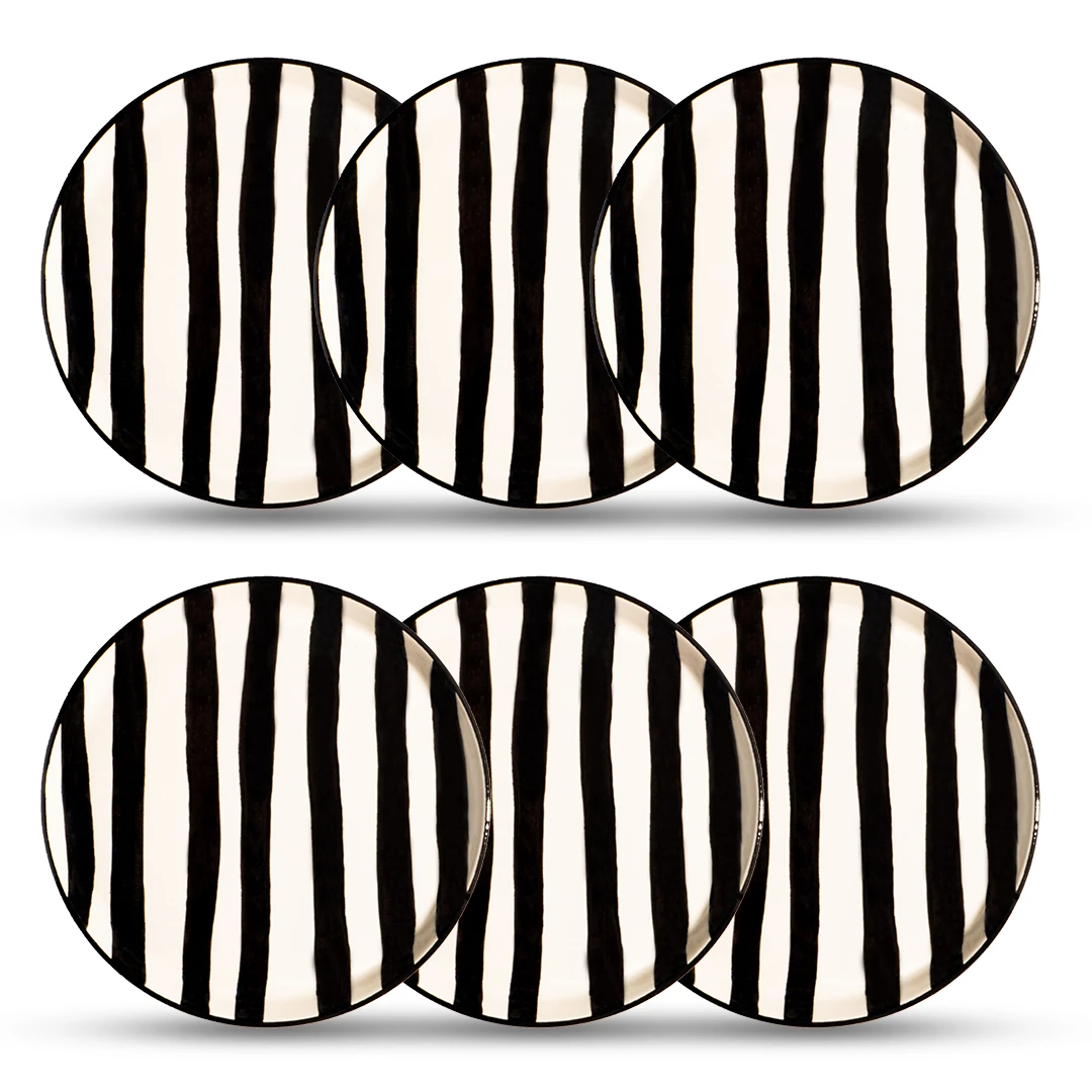 Çizgi Desen Kahvaltı Tabağı 19cm 6'lı - Siyah