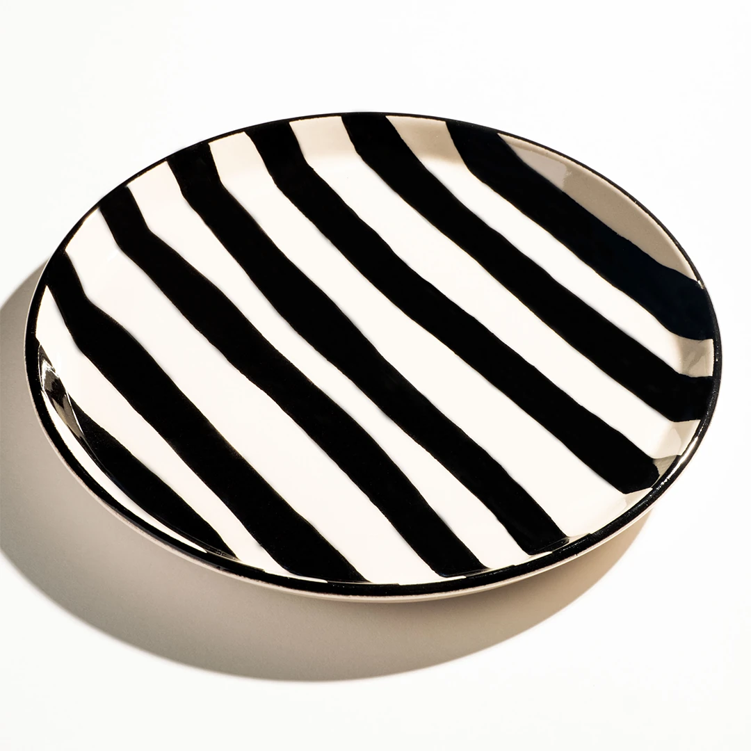 Çizgi Desen Kahvaltı Tabağı 19cm 6'lı - Siyah