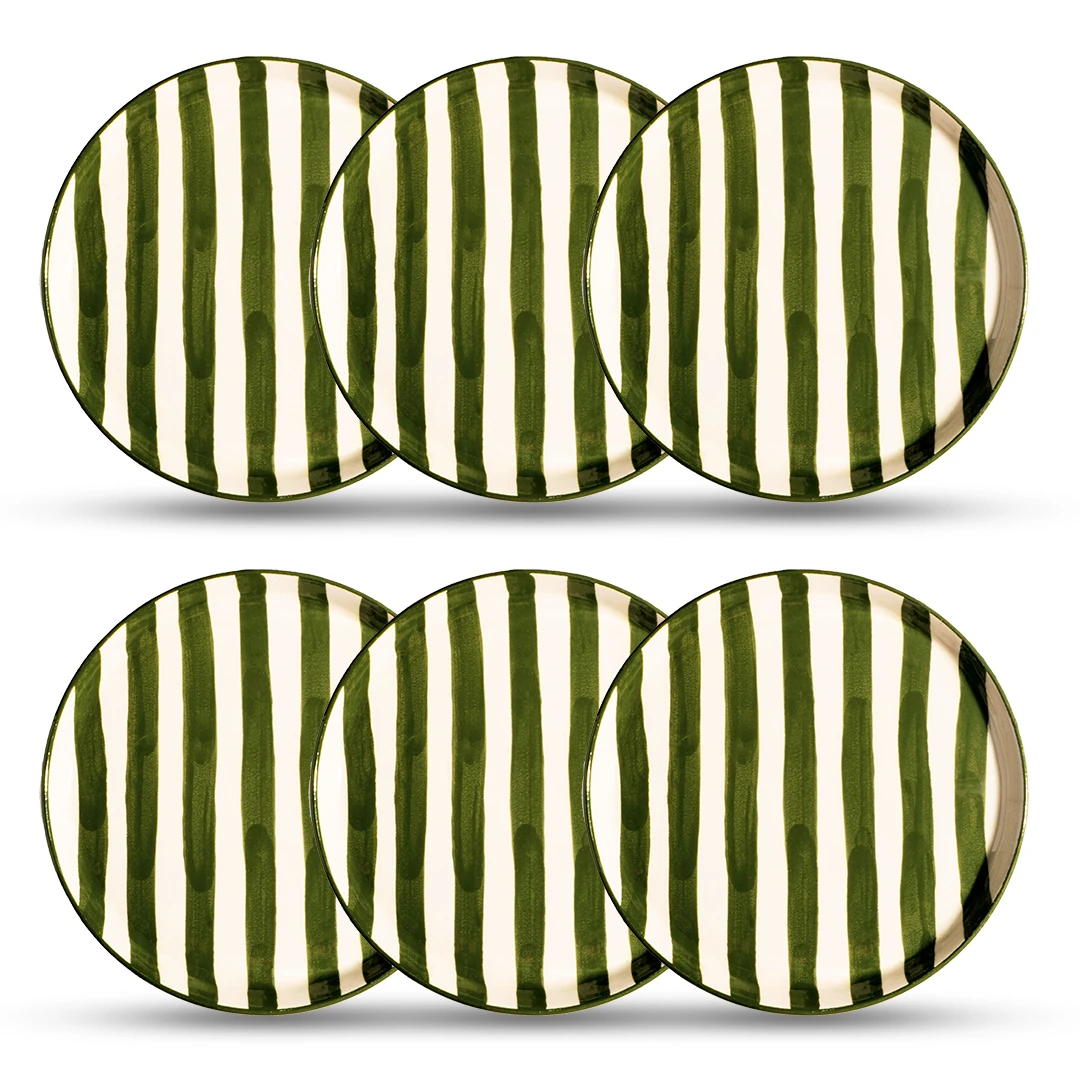 Çizgi Desen Kahvaltı Tabağı 19cm 6'lı - Yeşil