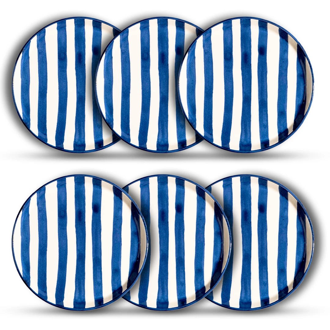 Çizgi Desen Kahvaltı Tabağı 19cm 6'lı - Mavi