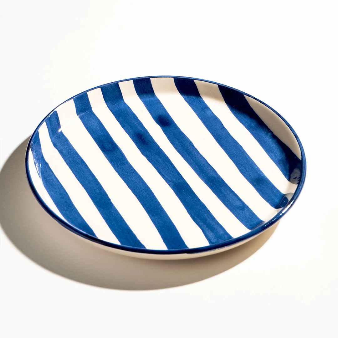 Çizgi Desen Kahvaltı Tabağı 19cm 6'lı - Mavi