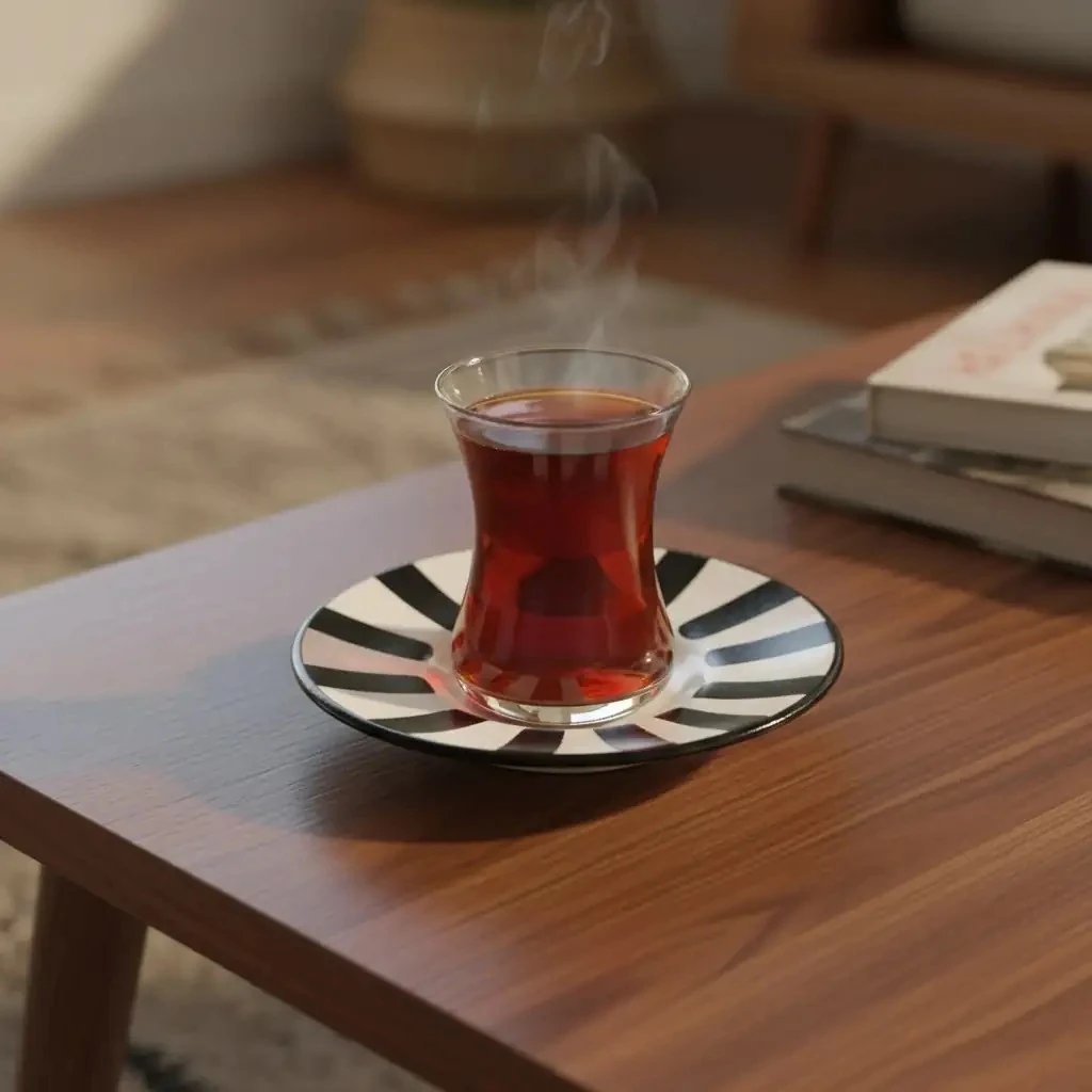 Çizgi Desen Çay Tabağı 6'lı - Siyah