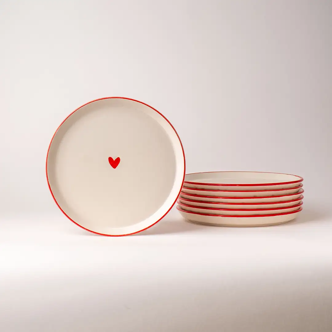 Desenli Kahvaltı Tabağı 19cm 6'lı - Kalp