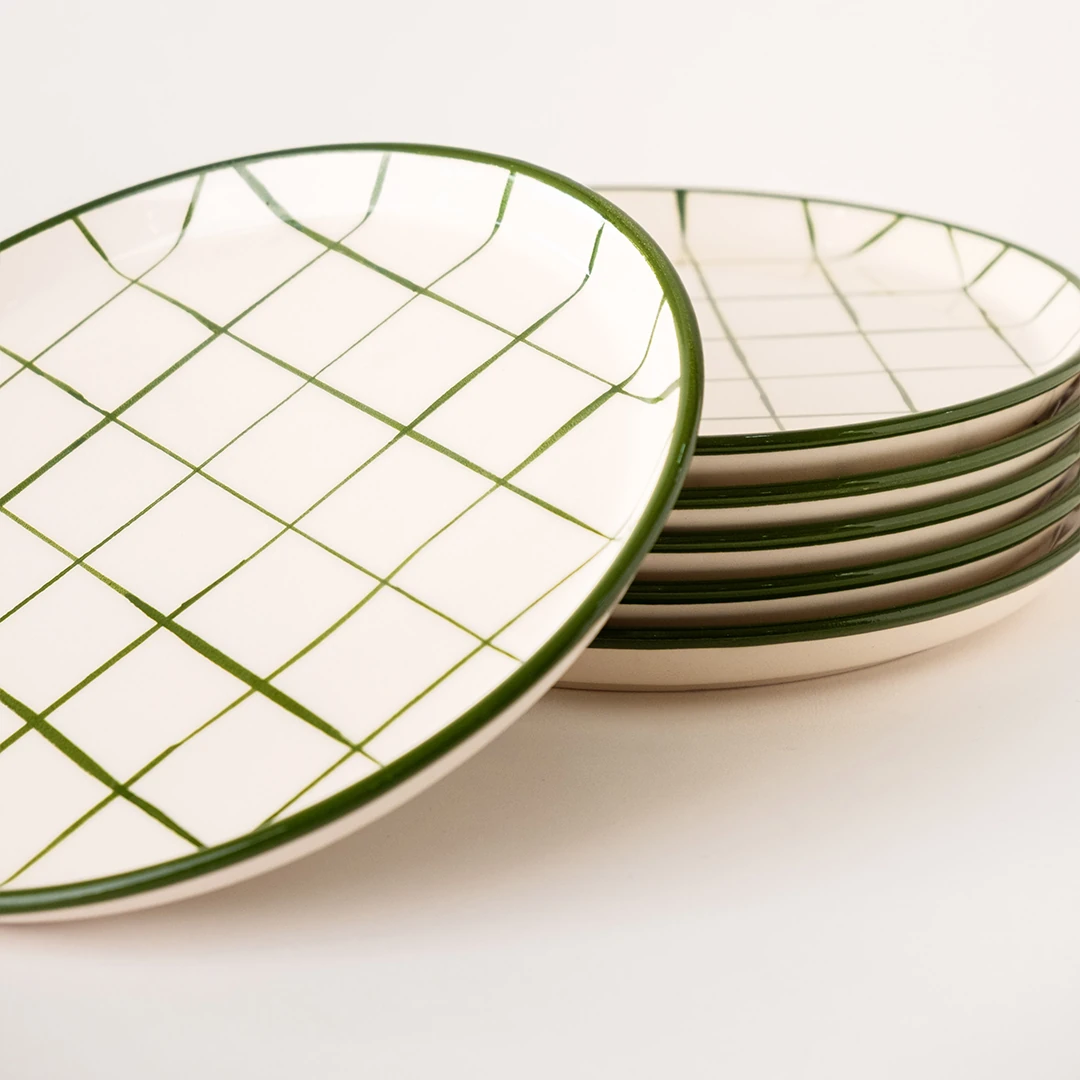 Kare Desen Kahvaltı Tabağı 19cm 6'lı - Yeşil
