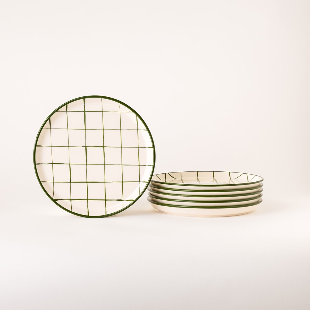 Kare Desen Kahvaltı Tabağı 19cm 6'lı - Yeşil