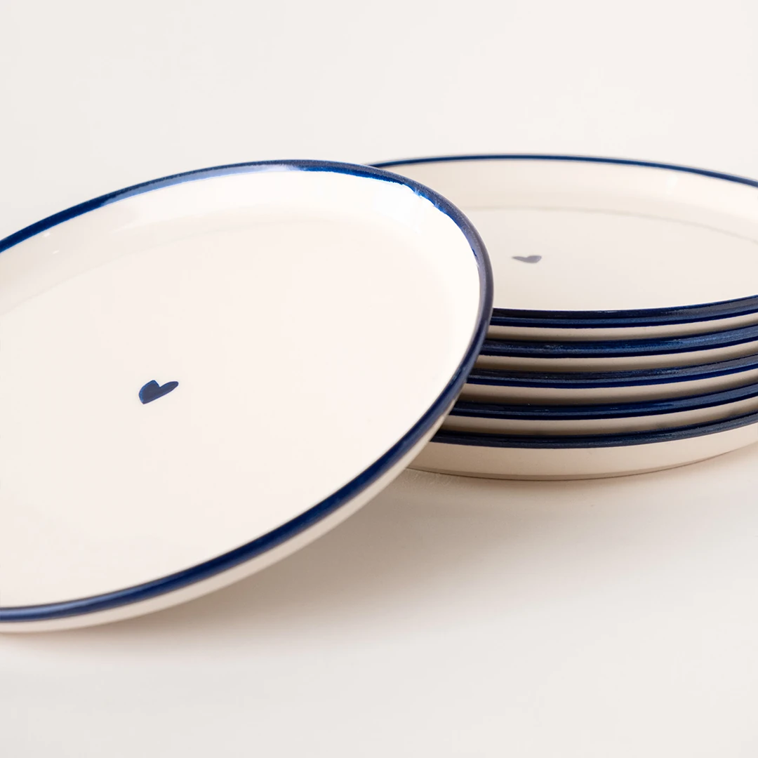 Kalp Desen Kahvaltı Tabağı 19cm 6'lı - Mavi