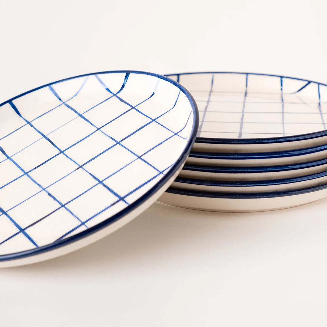 Kare Desen Kahvaltı Tabağı 19cm 6'lı - Mavi