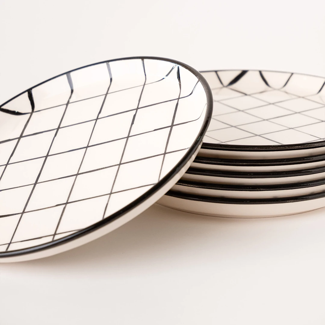 Kare Desen Kahvaltı Tabağı 19cm 6'lı - Siyah
