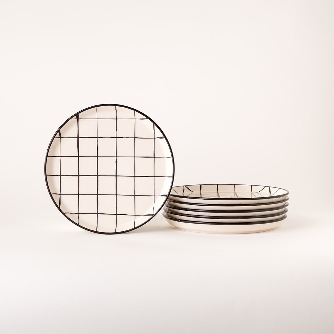 Kare Desen Kahvaltı Tabağı 19cm 6'lı - Siyah