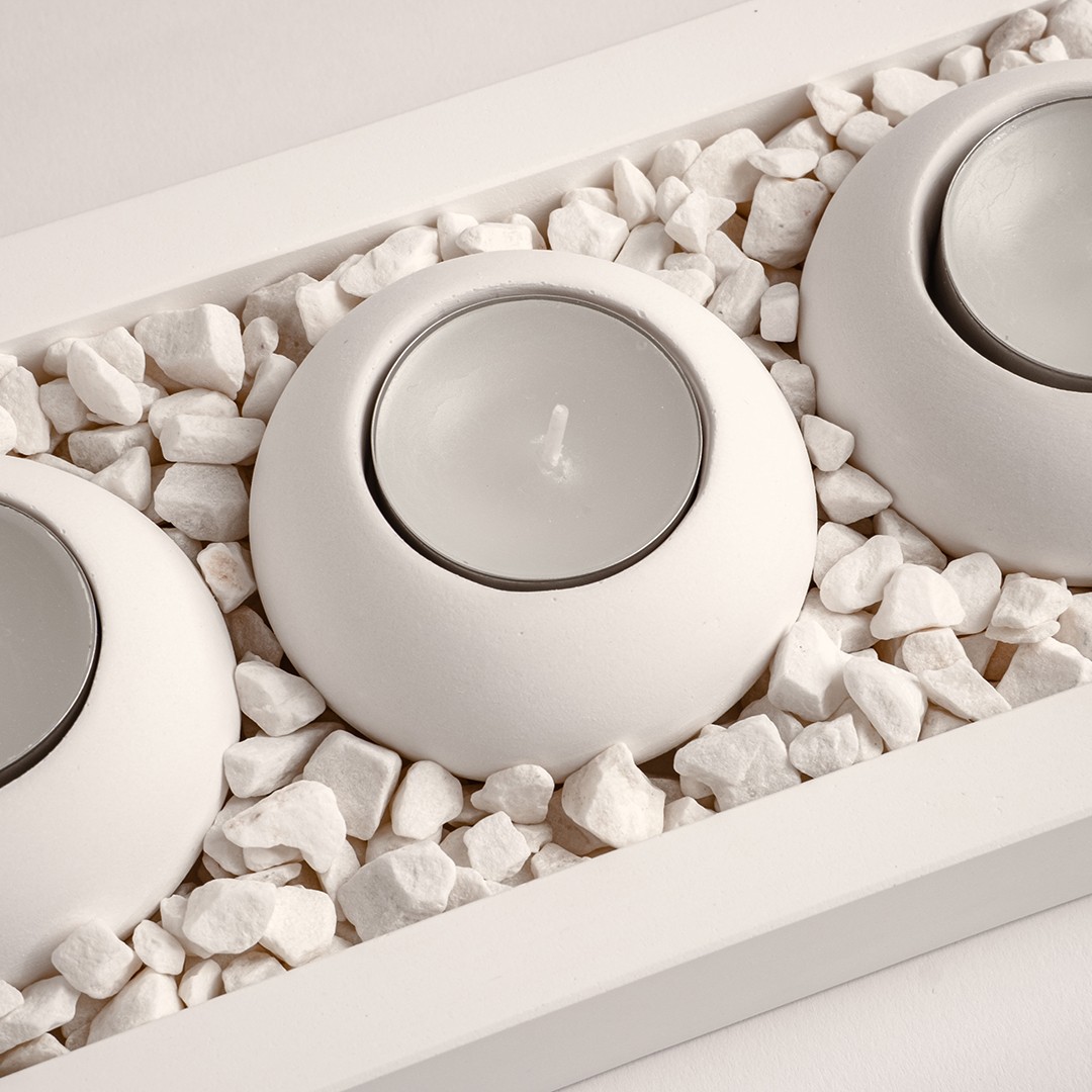 Tabaklı 5'li Beton Mumluk Set