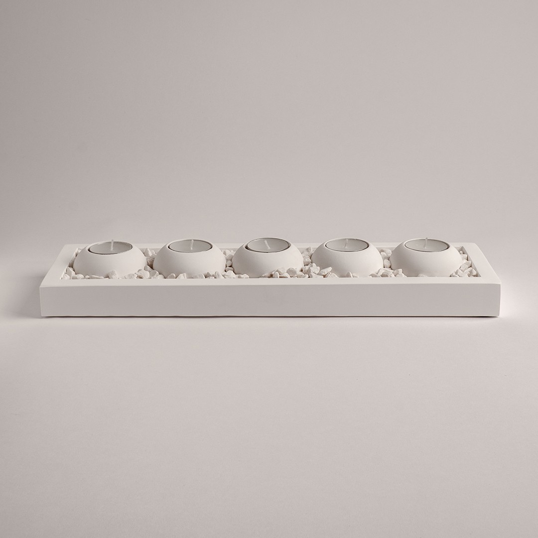 Tabaklı 5'li Beton Mumluk Set image