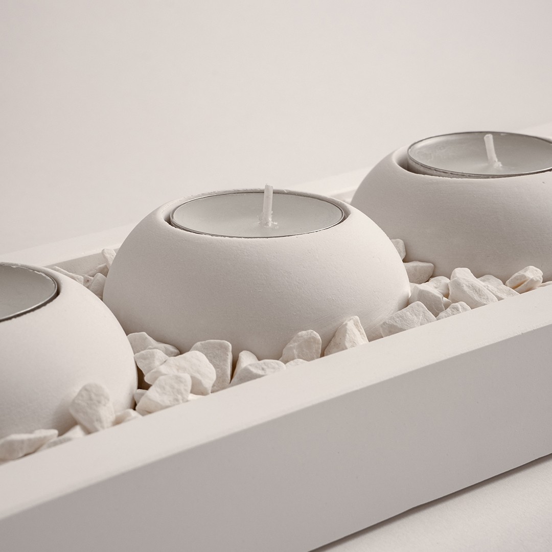 Tabaklı 5'li Beton Mumluk Set