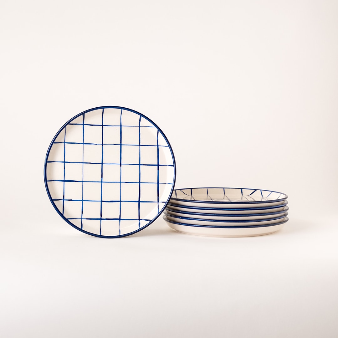 Kare Desen Kahvaltı Tabağı 19cm 6'lı - Mavi