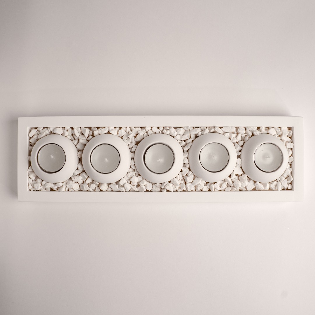 Tabaklı 5'li Beton Mumluk Set