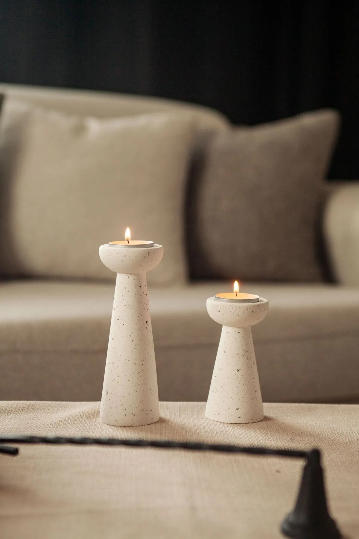 Mantar Tealight Mumluk - Beyaz Granit