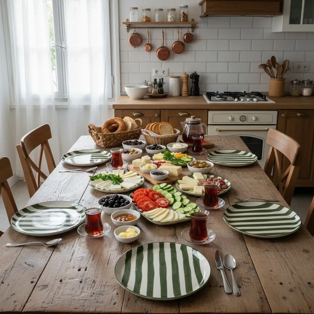 Çizgi Desen Pasta Tabağı 19cm 6'lı - Yeşil