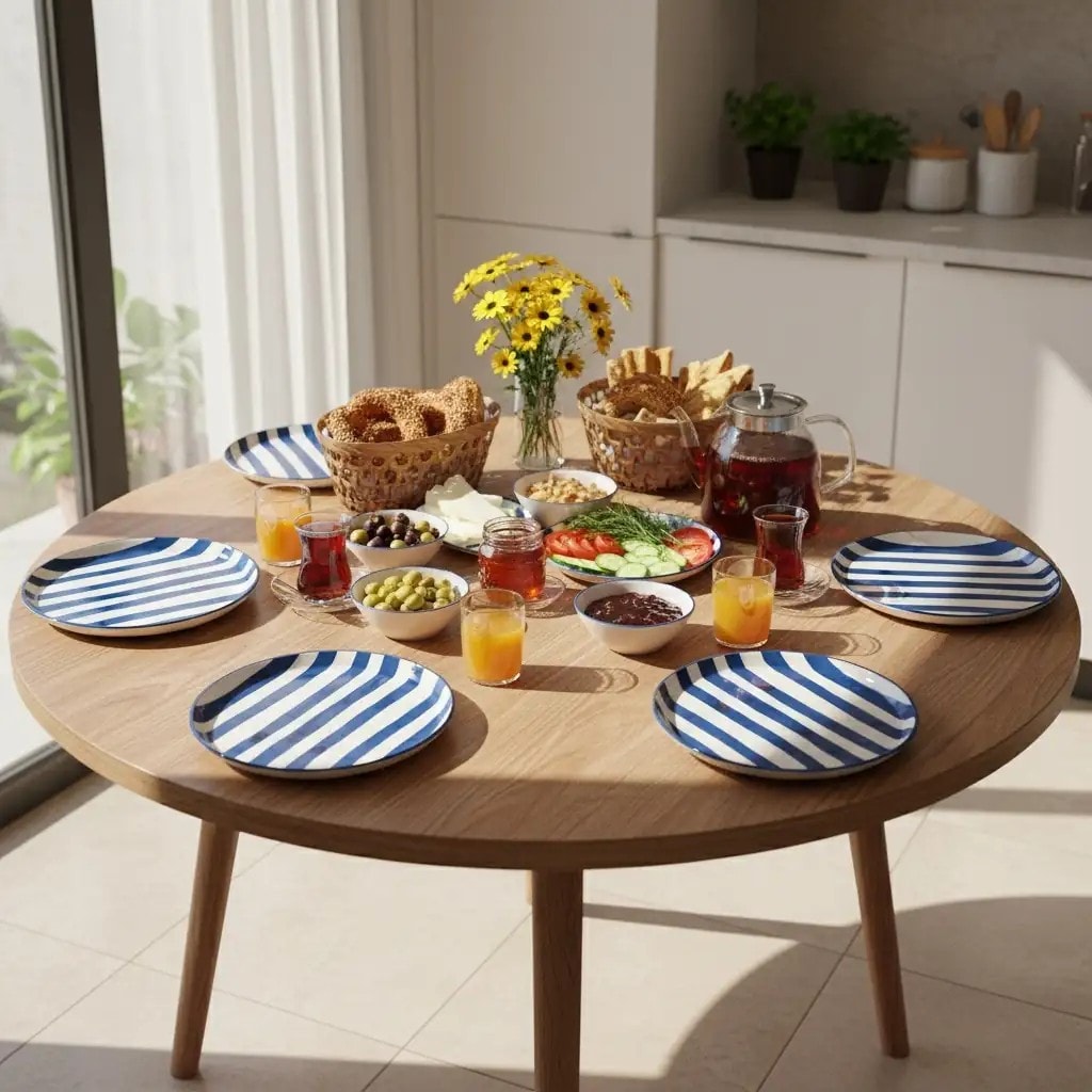Çizgi Desen Pasta Tabağı 19cm 6'lı - Mavi