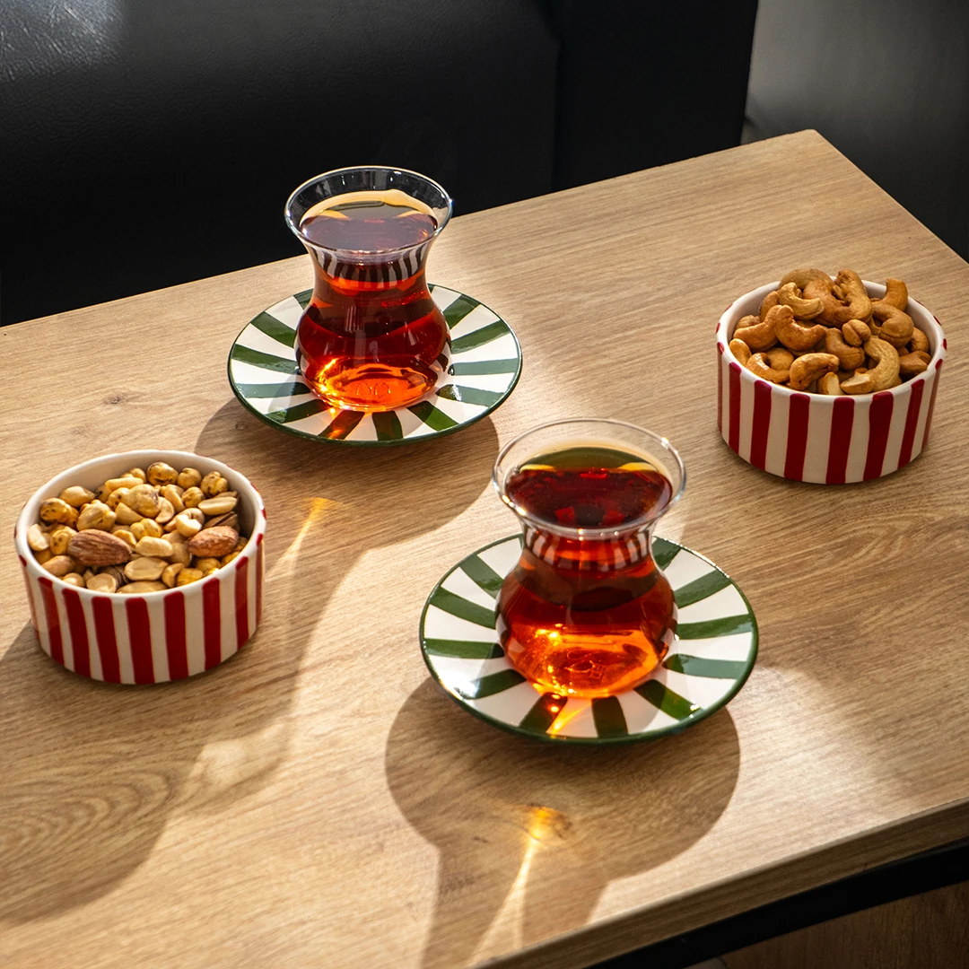 Çizgi Desen Çay Tabağı 6'lı - Yeşil