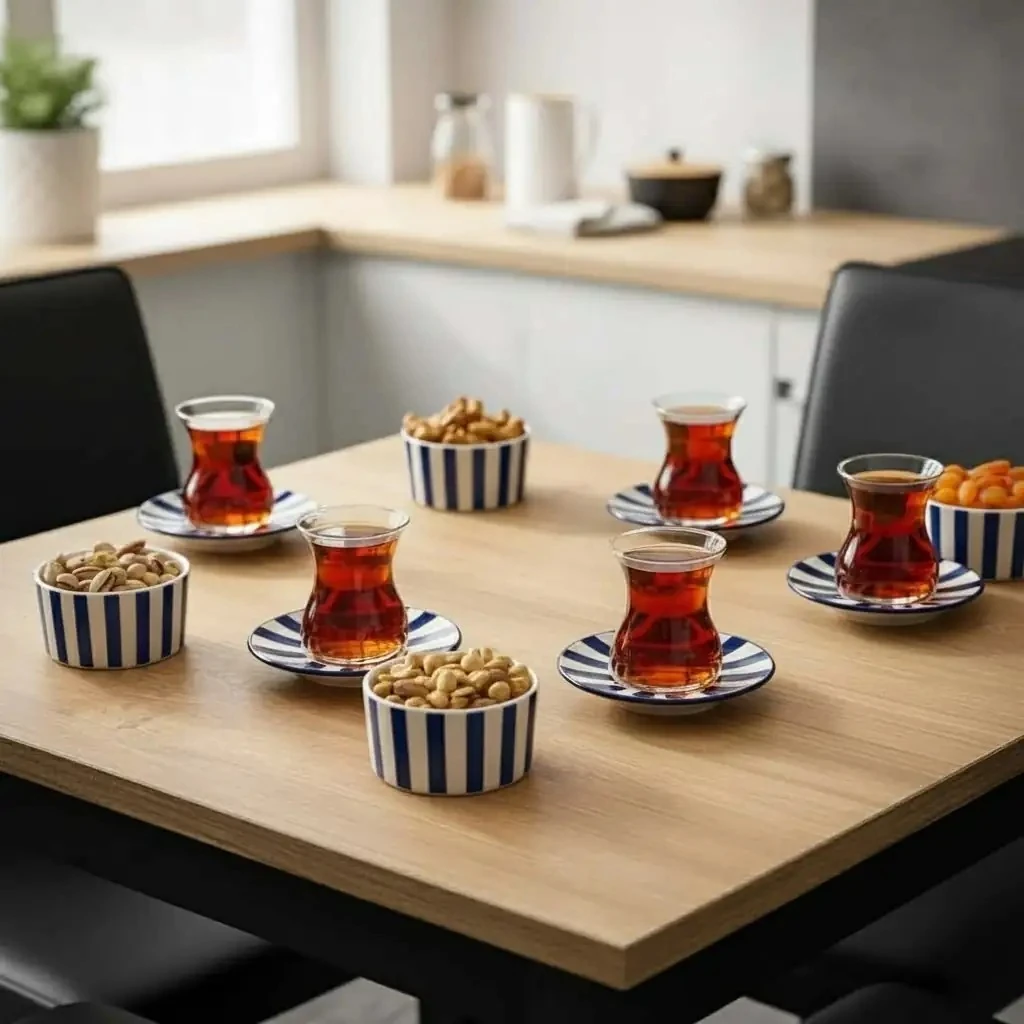 Çizgi Desen Çay Tabağı 6'lı - Mavi