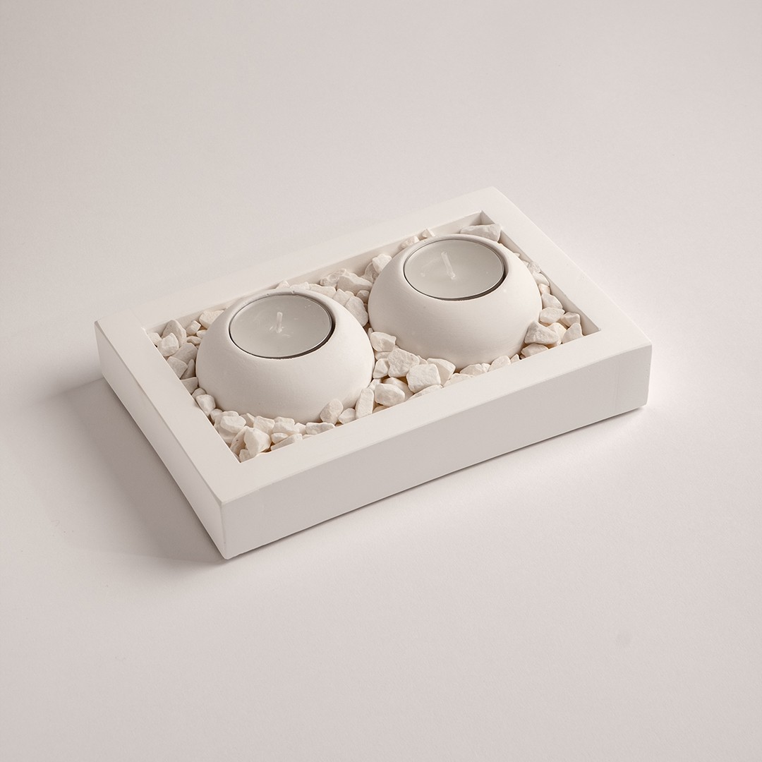 Tabaklı 2'li Beton Mumluk Set