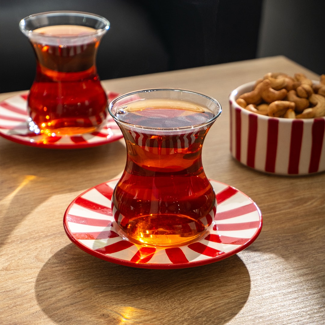 Çizgi Desen Çay Tabağı 6'lı