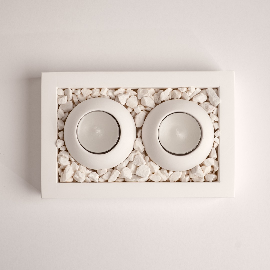 Tabaklı 2'li Beton Mumluk Set
