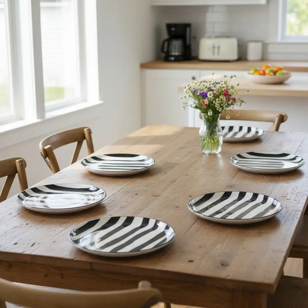 Çizgi Desen Pasta Tabağı 19cm 6'lı - Siyah