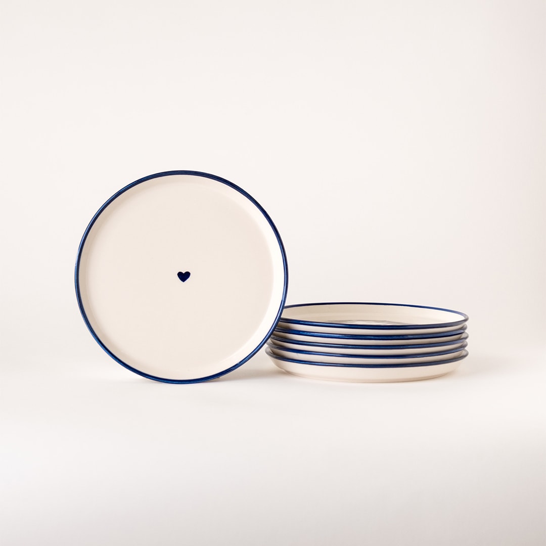 Kalp Desen Kahvaltı Tabağı 19cm 6'lı - Mavi