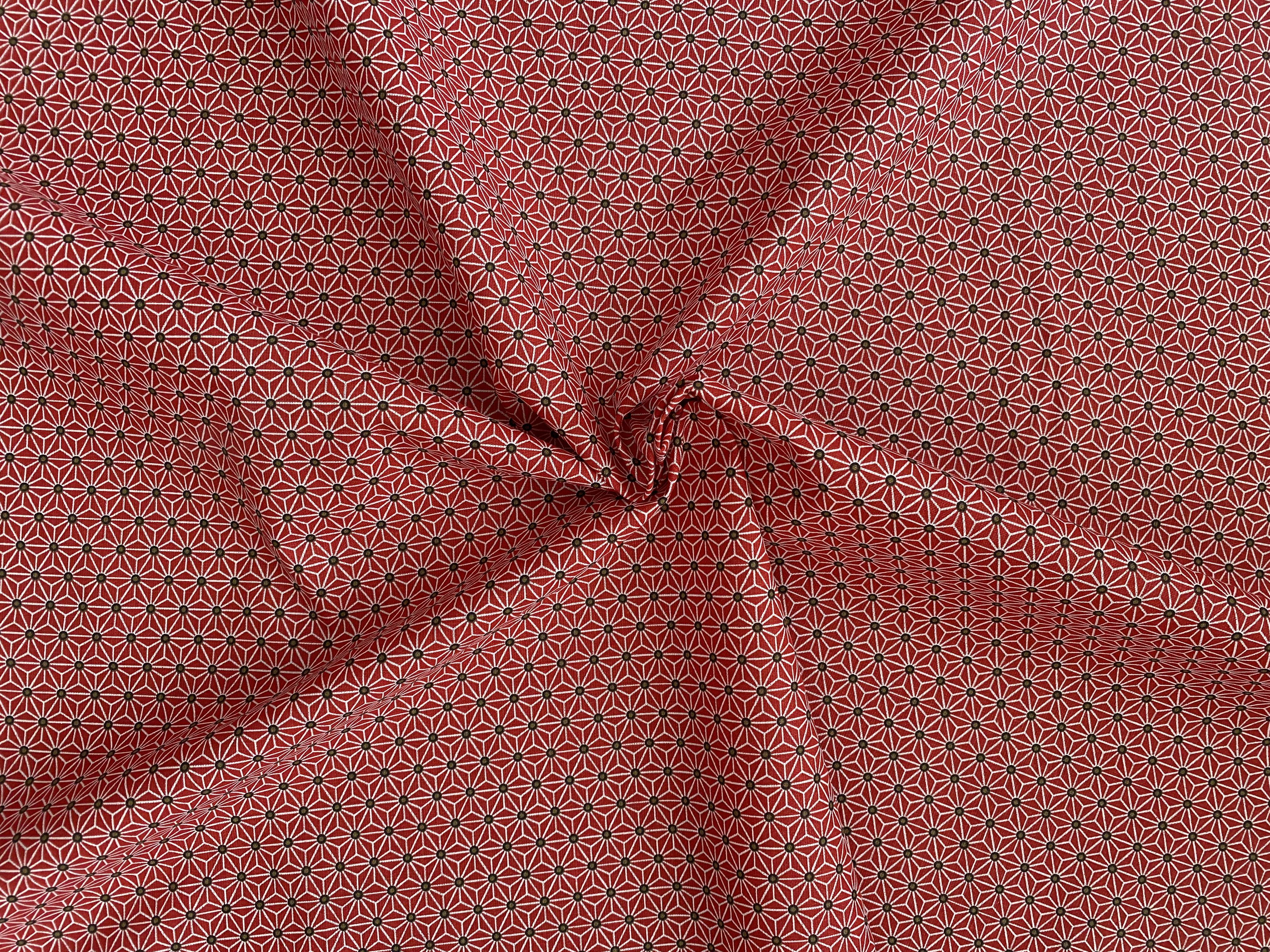 %100 Pamuk Desenli Poplin Kumaş - Kırmızı Yıldız | En: 160cm- POP10015