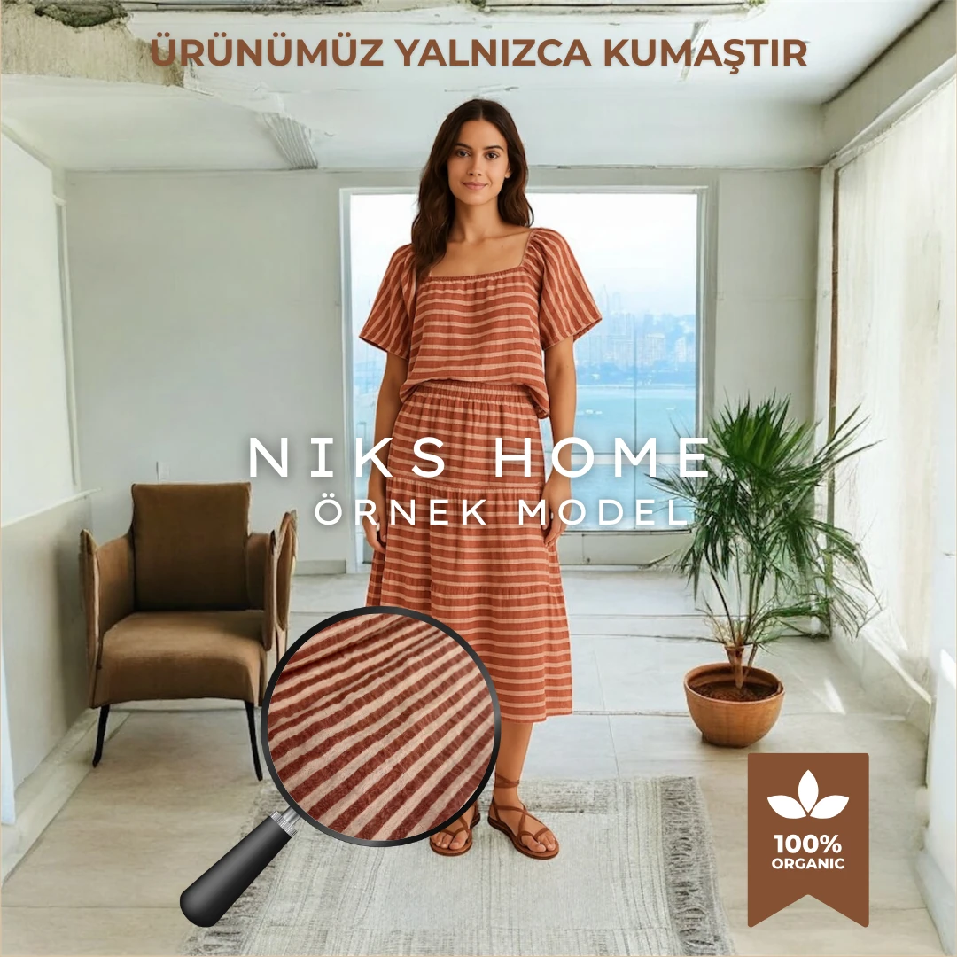  %100 Organik Pamuk Çift Katlı Müslin Kumaş | Çok Amaçlı | 1 Metre | En: 150cm - CKMUSCIZHKV