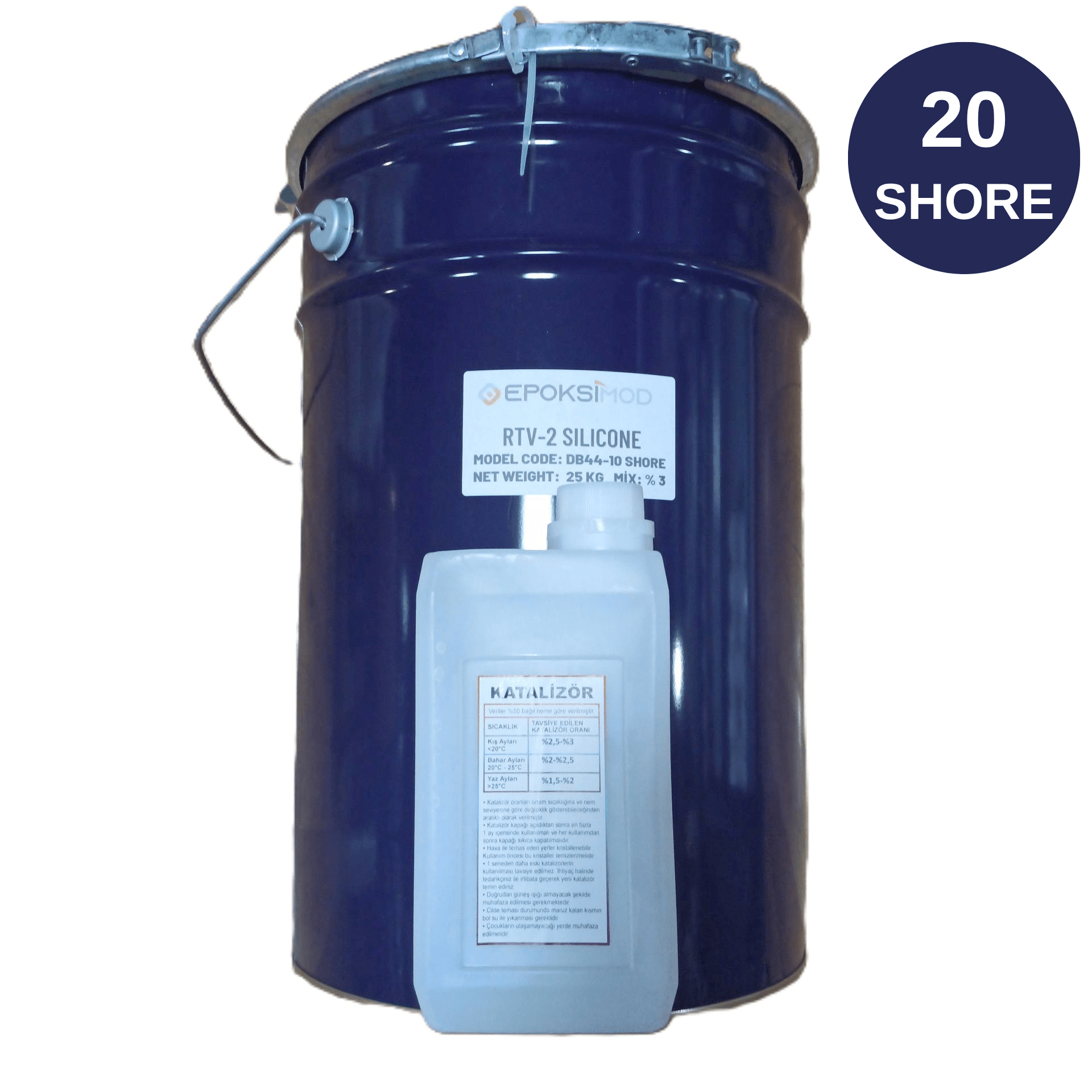 RTV 2 KALIP SİLİKONU 1. SINIF  SIVI SİLİKON 25 KG 20 SHORE YARI ŞEFFAF RENK