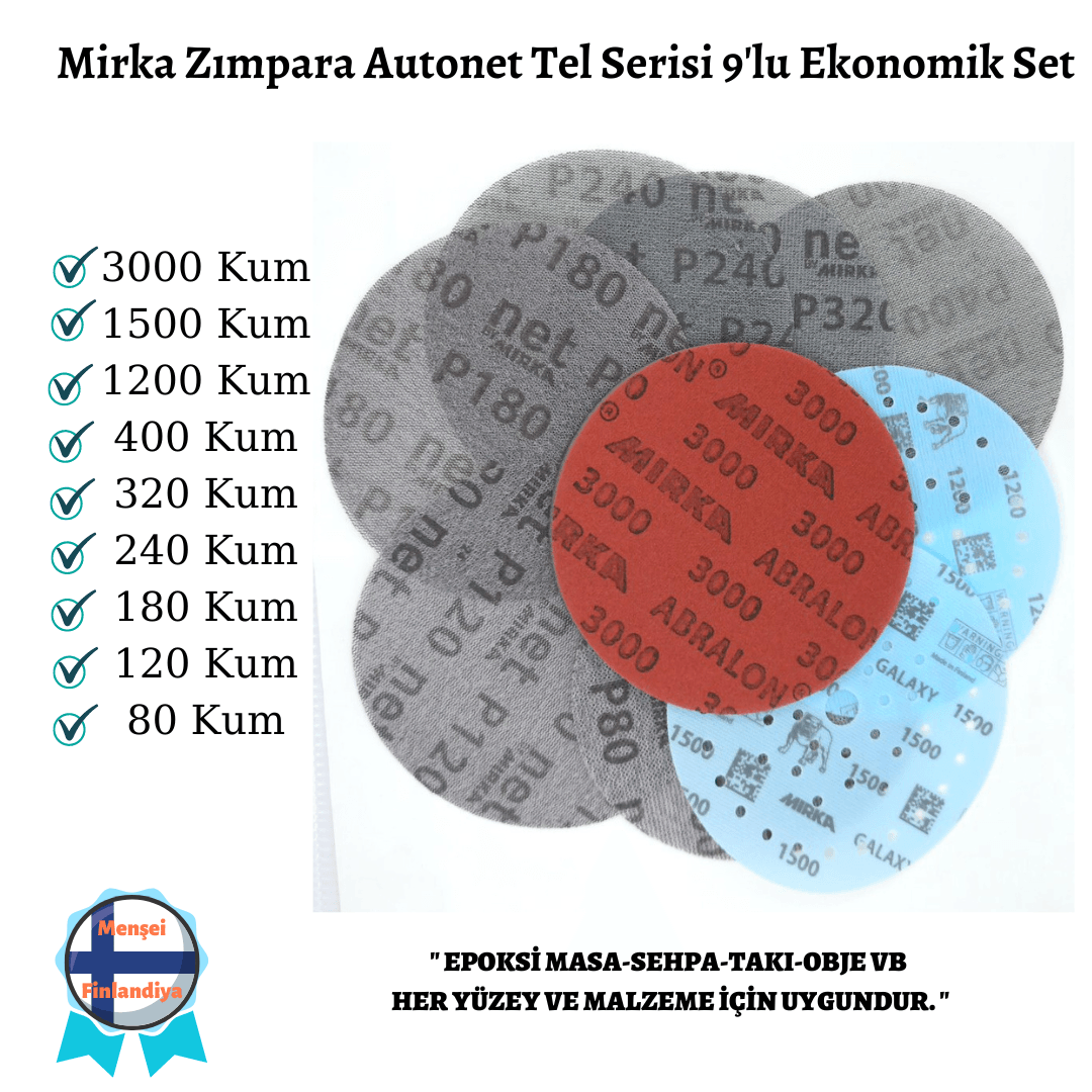 EPOKSİ REÇİNE ZIMPARA SETİ MIRKA AUTONET TEL ZIMPARA 9'LU SET EKO