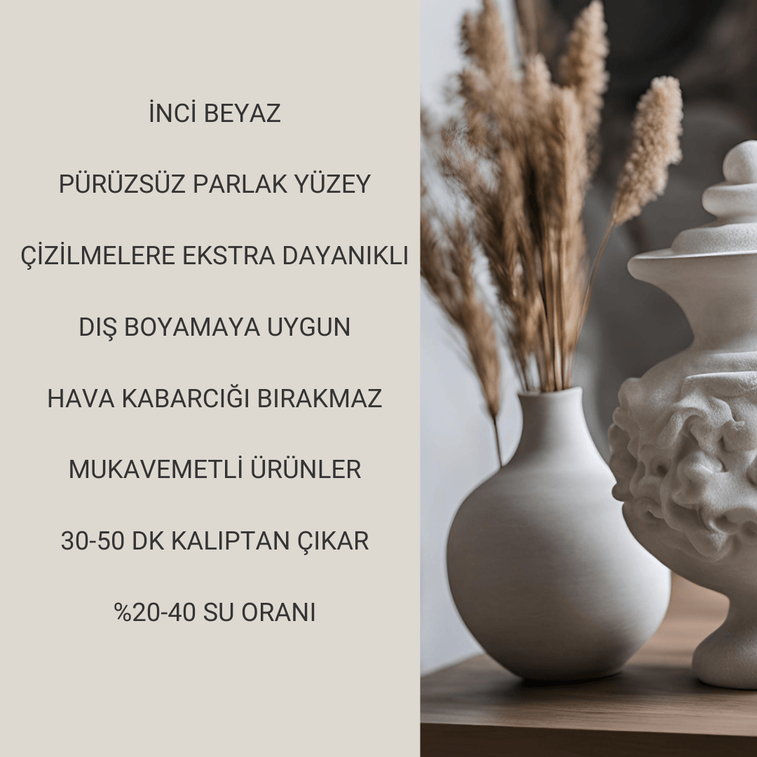 TAŞ TOZU HOBİ HARCI SERAMİK TOZU HEYKEL MUMLUK SAKSI YAPIMI ULTRA SERT MUKAVEMET İNCİ BEYAZI 5 KG