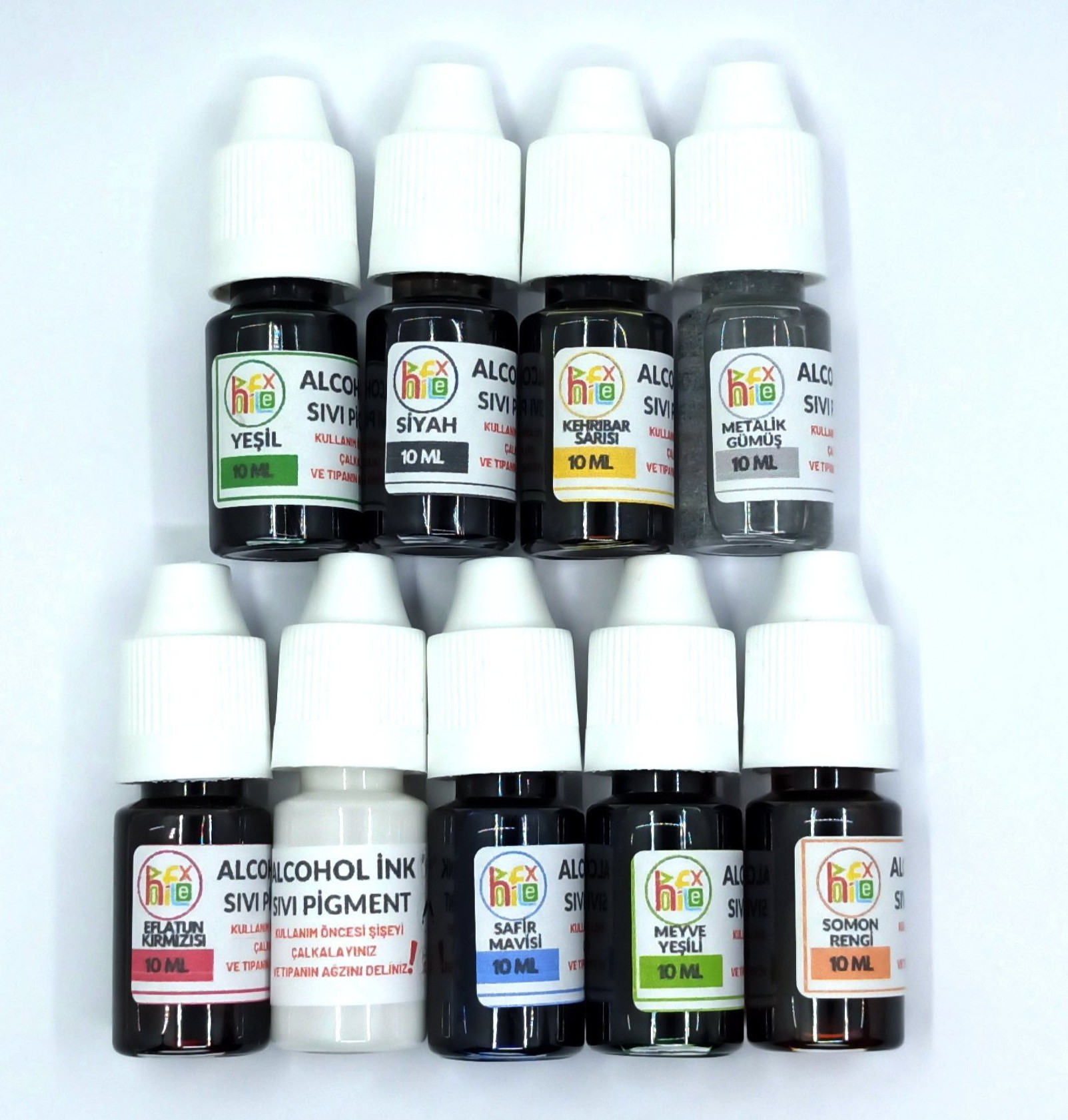 EPOKSİ REÇİNE ALKOL BAZLI MÜREKKEP SIVI PİGMENT BOYA ALCOHOL INK SET 9 RENK 10 ML (90 ML)