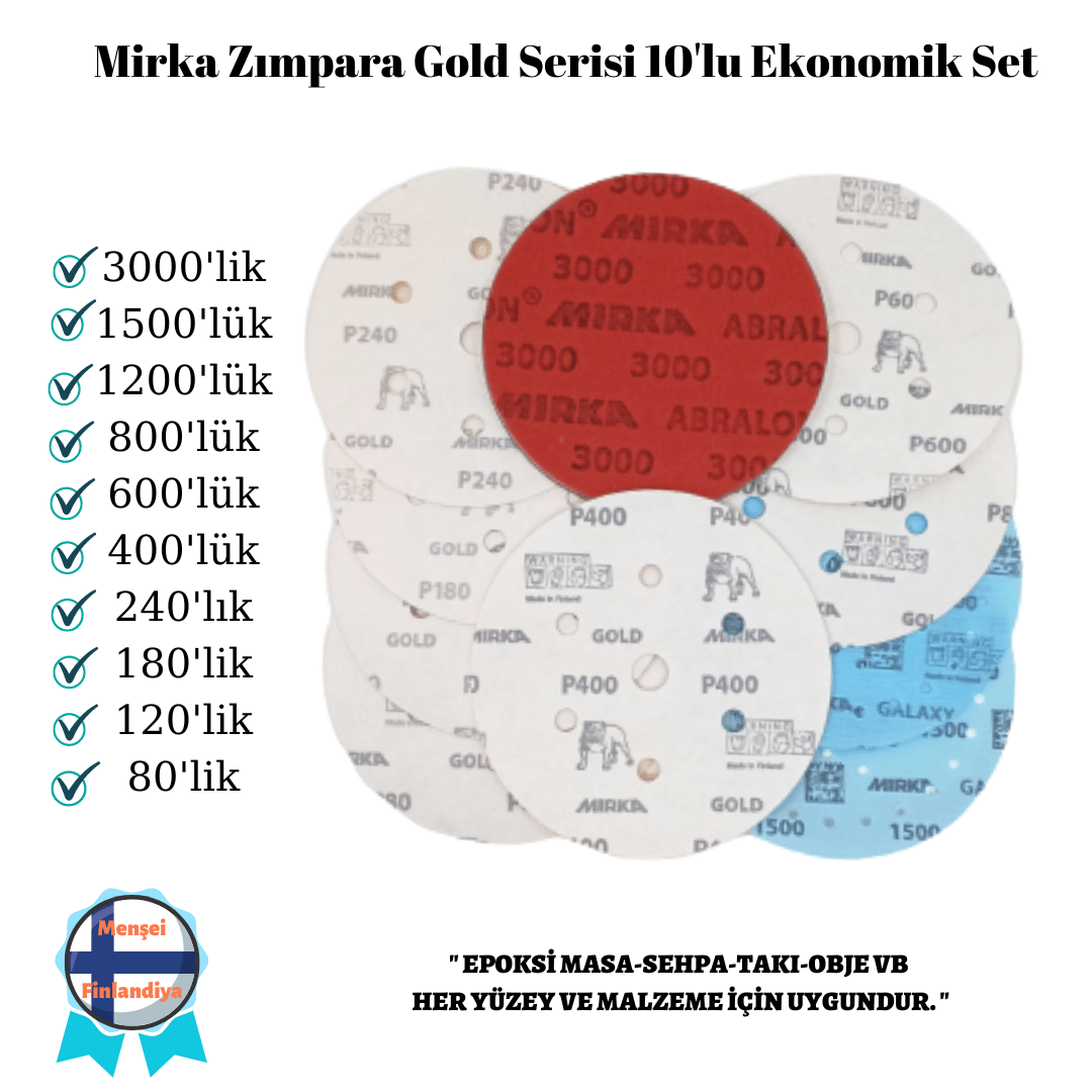 EPOKSİ REÇİNE ZIMPARA SETİ MIRKA GOLD GALAXY SERİSİ 10 LU SET EKO