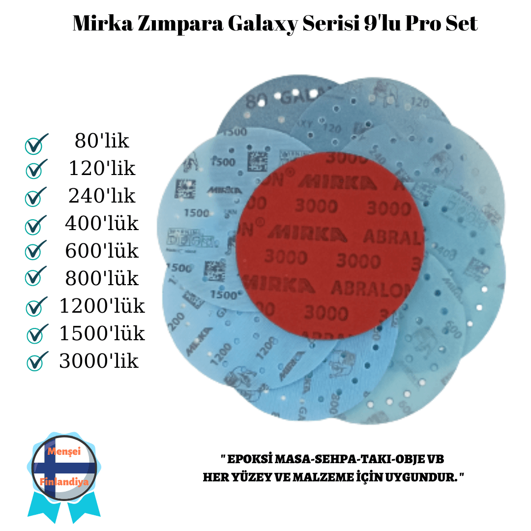 EPOKSİ REÇİNE ZIMPARA SETİ MIRKA GALAXY 9'LU SET PRO