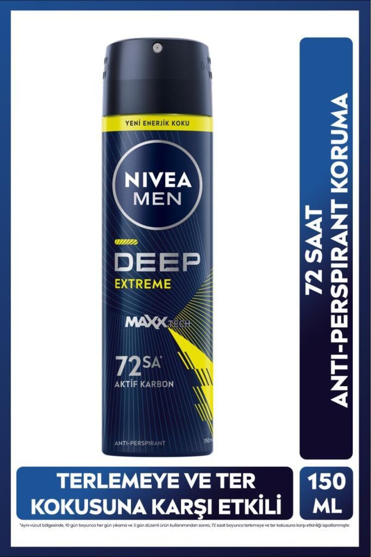 Men Erkek Sprey Deodorant Deep Extreme 150ml, 72 Saat Anti-perspirant Ter Koruma, Yeni Enerjik