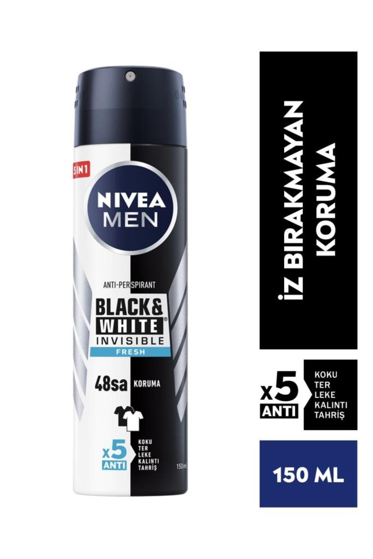 Men Erkek Sprey Deodorant Black&white Invisible Fresh 150ml, 48 Saat Anti-perspirant Ter Koruması