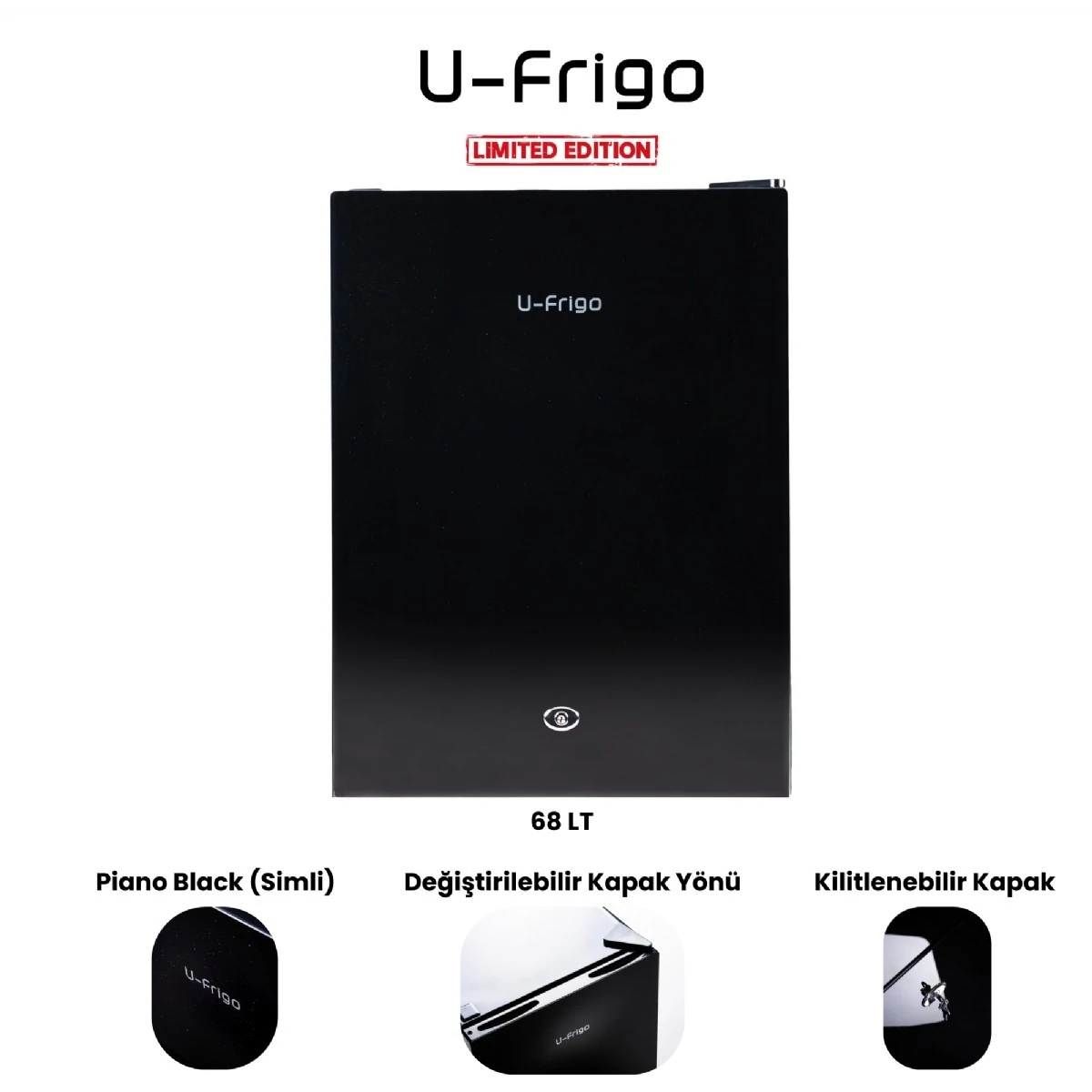 U-Frigo 68 LT Limited Edition 12/24V Kompresörlü Buzdolabı Temperli Cam Kapak SİYAH